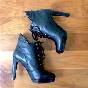 Black real Leather high Ankle boots with platform tie-up high heels Eu40 US 10